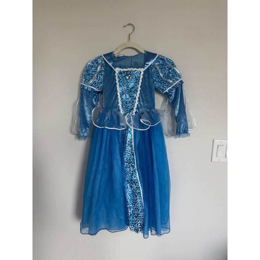 Blue Princess Costume Dress Girls Size 5-6 Metallic Tulle Gown-0698